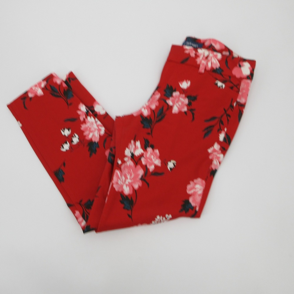 Old Navy Pixie Mid-Rise Red Floral Ankle Pants Womens 6 Regular Slim Stretch
